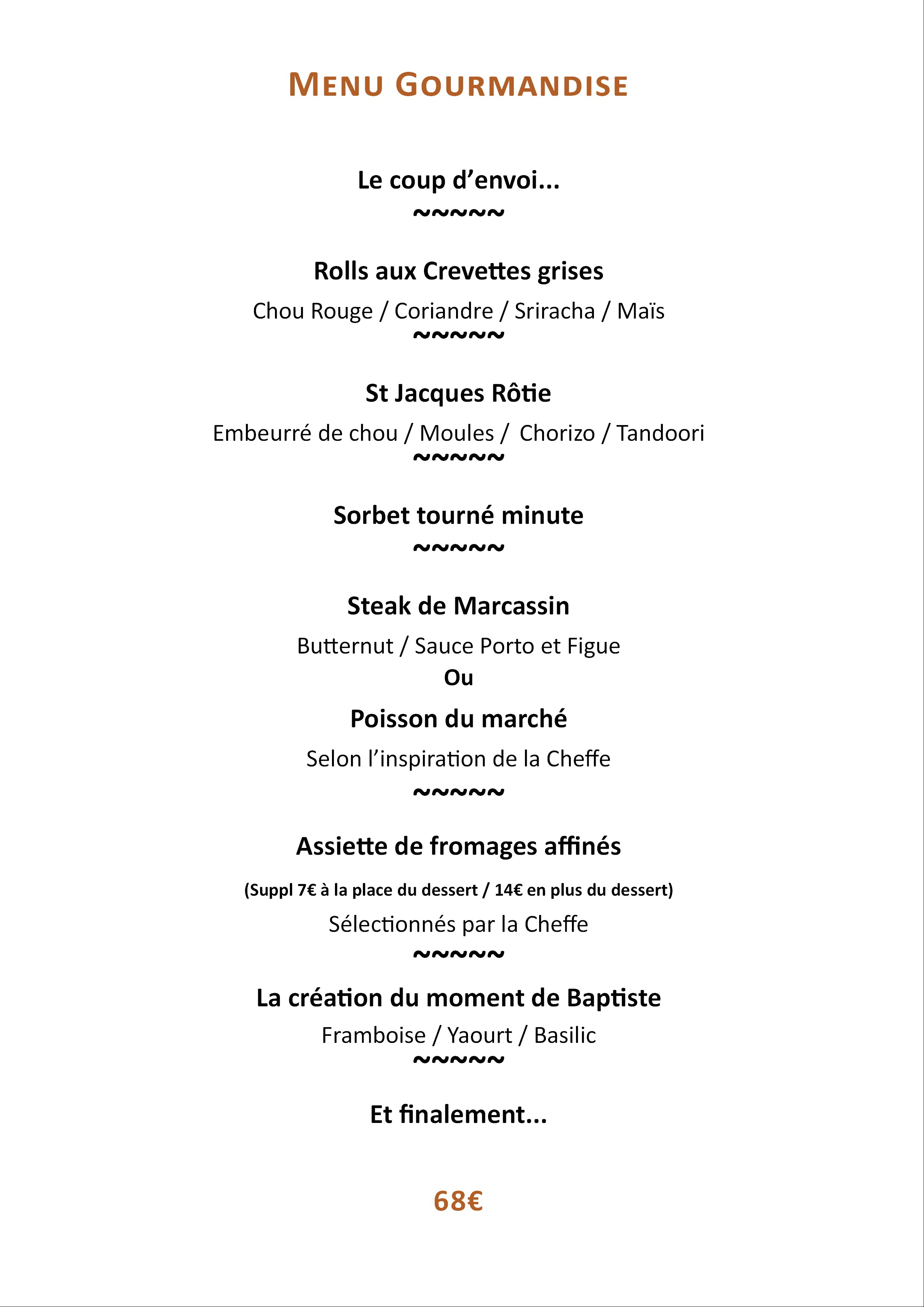 Menu Gourmandise