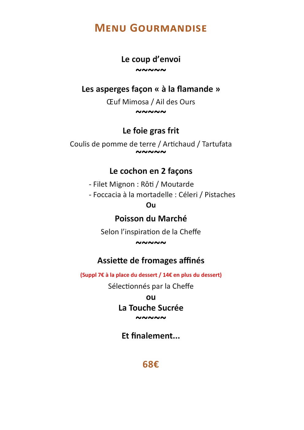 Menu Gourmandise